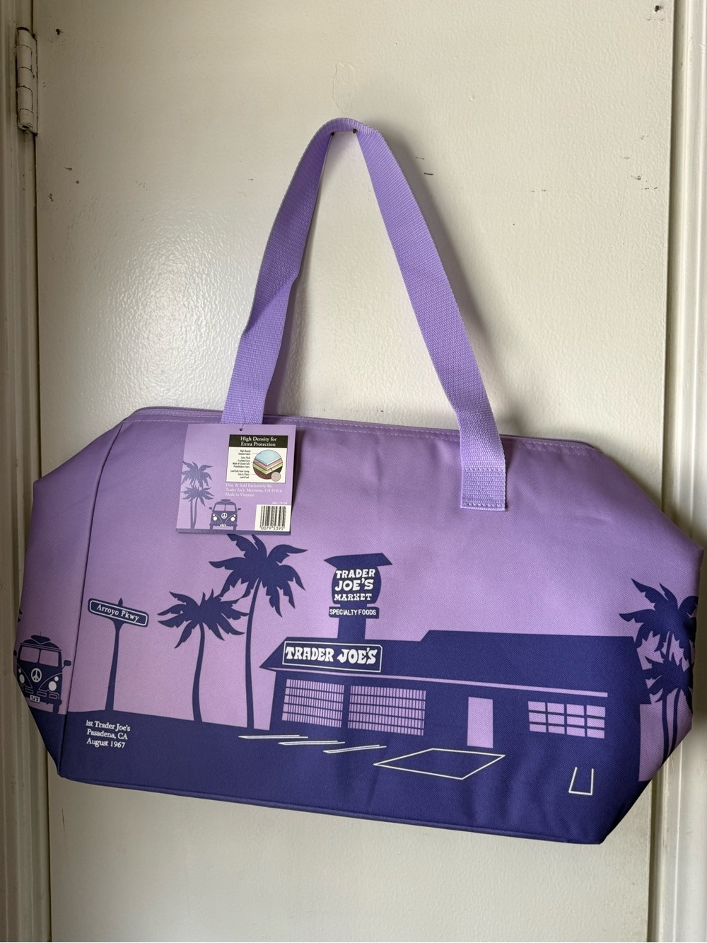 Lavender Insulated Tote with Navy Graphic